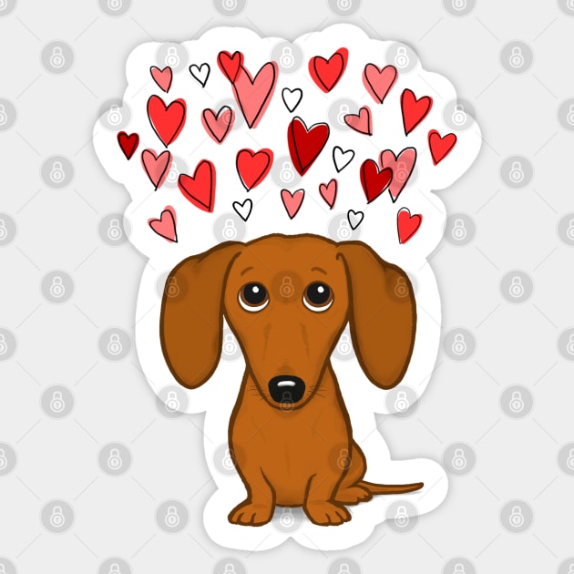 Cute Dog | Dachshund with Valentine Hearts | Wiener Dog Cartoon Sticker by Coffee Squirrel